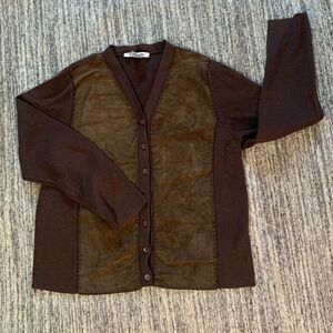 Vintage Nygard‎ Womens Size Medium Button Front Suede Cardigan Sweater Brown